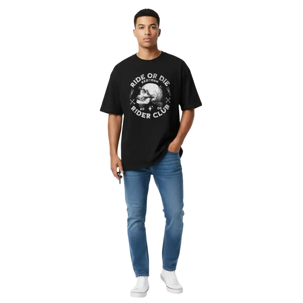 Black ride or die shirt with rider club tee skull graphic