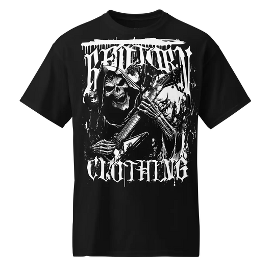 Black dry blend skull t-shirt with white design from Redtorn Clothing