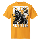 Gold Skull Guitar Grim Reaper Graphic Tee, Mens Rock Out Apparel