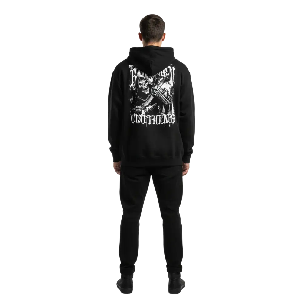 Rock out grim reaper unisex adult hoodie with skeleton guitar graphic