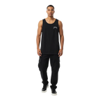 Black sleeveless mens premium tank top with grim reaper logo