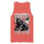 Red sleeveless mens premium tank top with grim reaper skull design