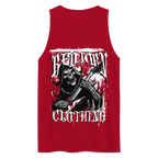 Red sleeveless mens premium tank top with grim reaper skull design