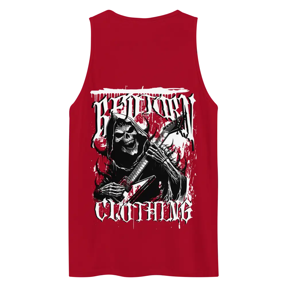 Red sleeveless mens premium tank top with grim reaper skull design
