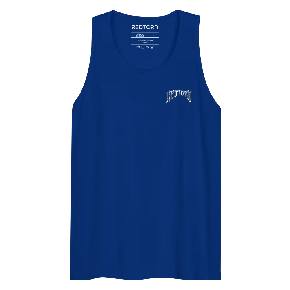 Royal blue mens premium tank top with grim reaper redtoh logo