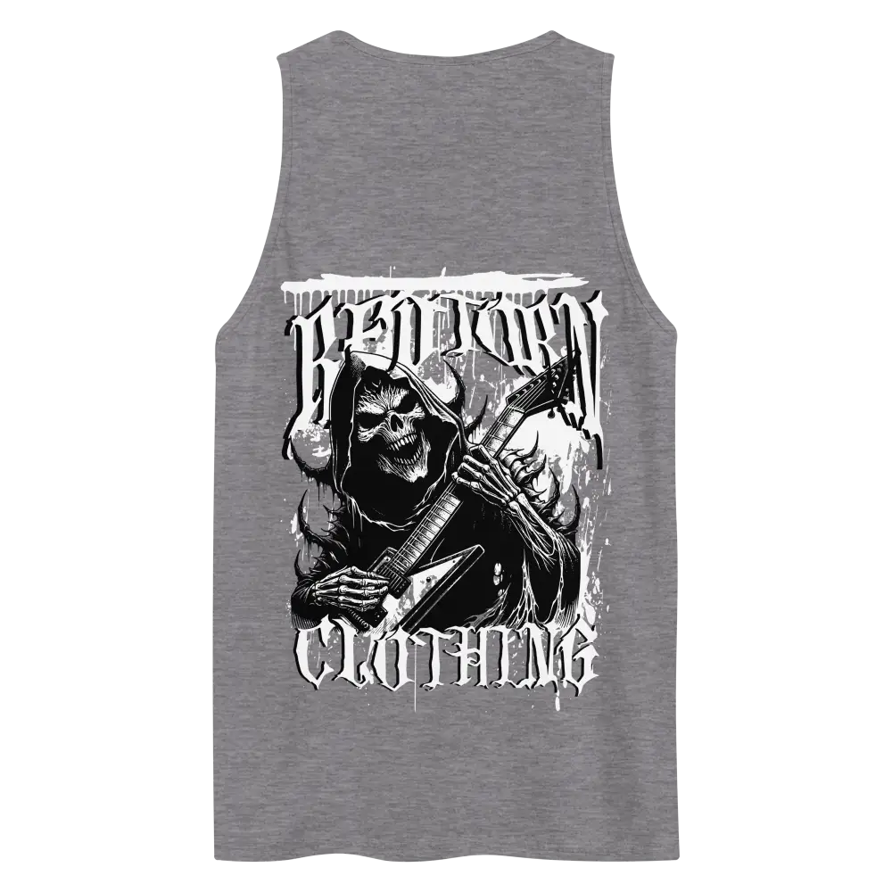 Mens premium tank top with grim reaper skull guitar graphic