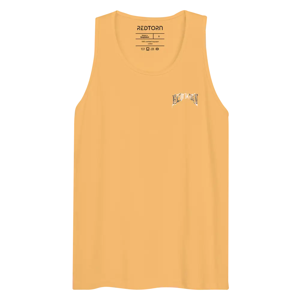 Mustard yellow mens premium tank top with grim reaper graphic