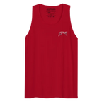 Red mens premium tank top with grim reaper logo