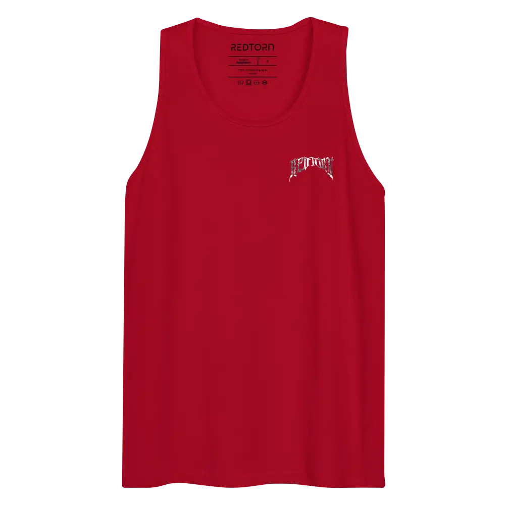 Red mens premium tank top with grim reaper logo