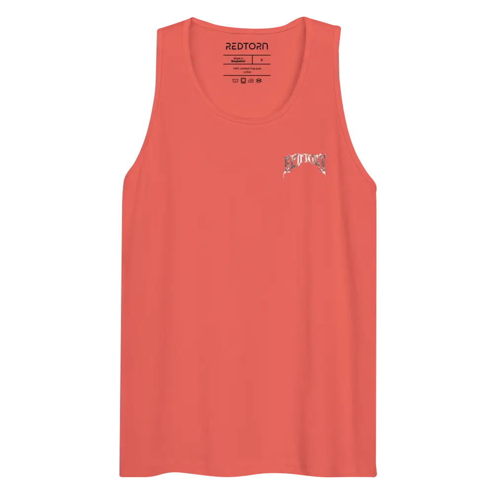 Mens premium tank top with coral grim reaper rock out graphic