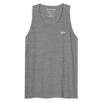 Heather gray mens premium tank top with grim reaper logo
