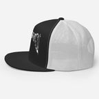 Black and white Reapers Gothic logo trucker cap with silver metal band