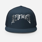 Reapers Gothic Logo black mesh trucker cap with white skull, unisex headwear