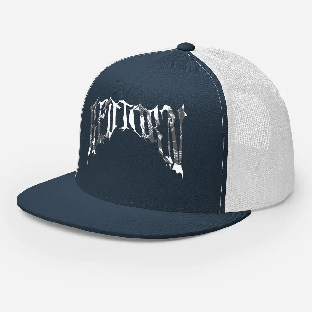 Navy blue and white mesh Reapers Gothic Logo Trucker Cap unisex headwear
