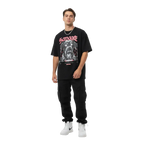 Savage Dog Graphic Tee: Black Unisex Adult Tee with Bold Pink and White Dog Illustration
