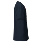 Navy blue savage dog graphic tee with red white accents Nike unisex adult