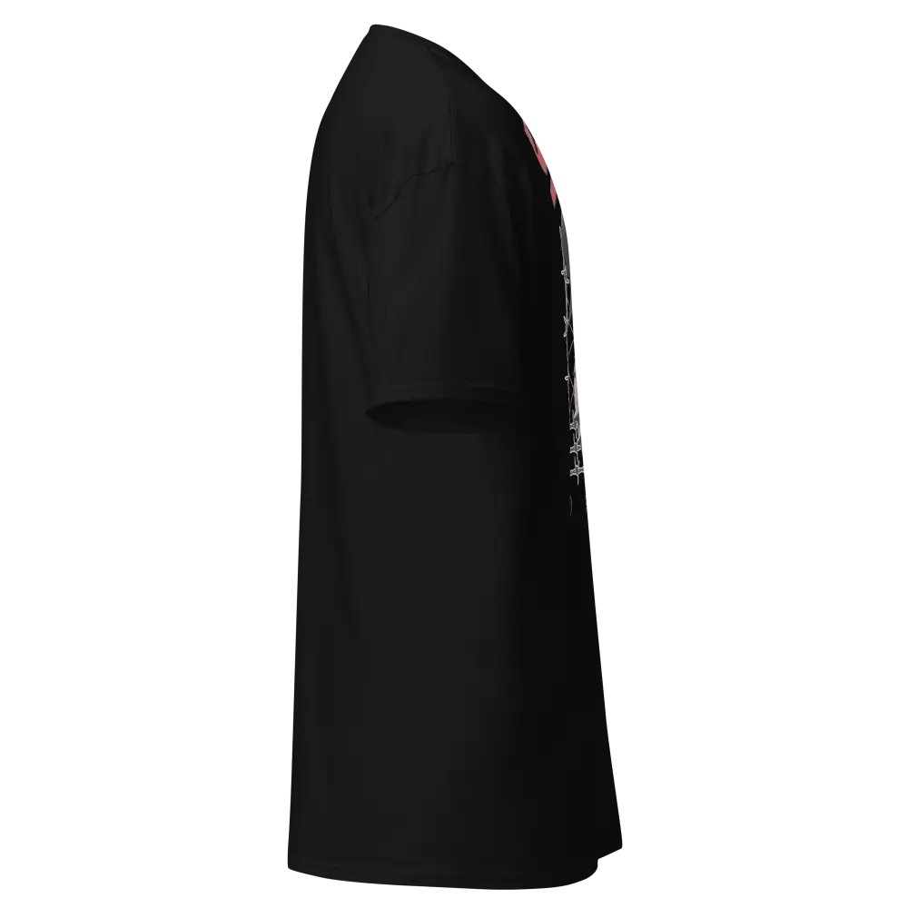 Savage Dog Graphic Tee with black leather jacket and red accents