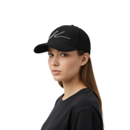 Black flexi fit baseball cap with white embroidered signature logo