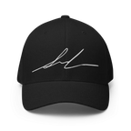 Black flexi fit baseball cap with white signature logo design