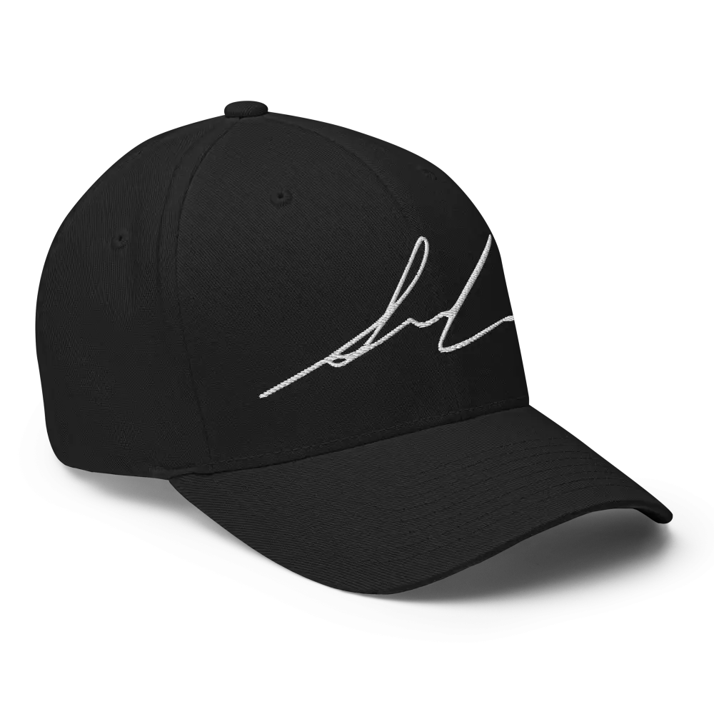 Black flexi fit baseball cap with white signature logo design