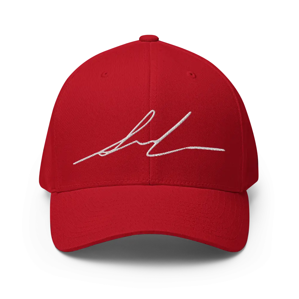 Red Signature Logo Flexi Fit Baseball Cap with White Design