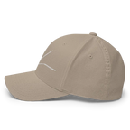 Beige flexi fit baseball cap with white stitching and signature logo