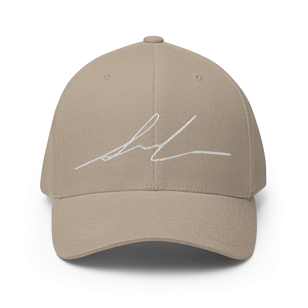 Beige flexi fit baseball cap with white signature logo design