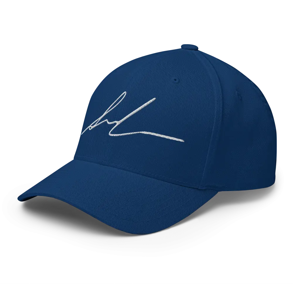 Blue flexi fit baseball cap with white signature logo design