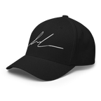 Black flexi fit baseball cap with white signature logo design