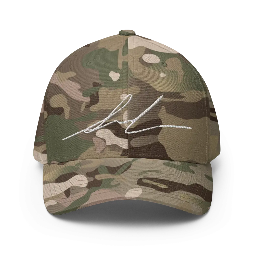 Black Signature Series Flexi-Fit Baseball Cap with camouflage multicolor pattern