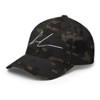 Signature Logo Flexi Fit Baseball Cap in black green camouflage