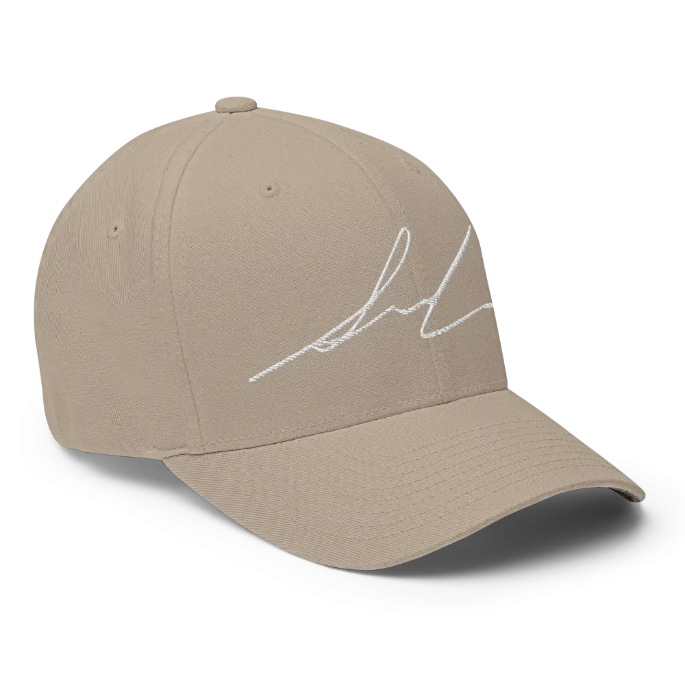 Beige flexi fit baseball cap with white signature logo design