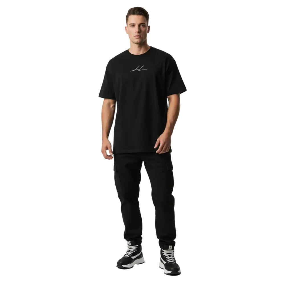 Black Signature Series unisex classic cotton tee with subtle white logo