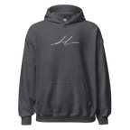 Charcoal gray unisex adult hoodie with premium script logo on front