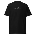 Black cotton unisex classic tee with white logo, short sleeves, crew neck