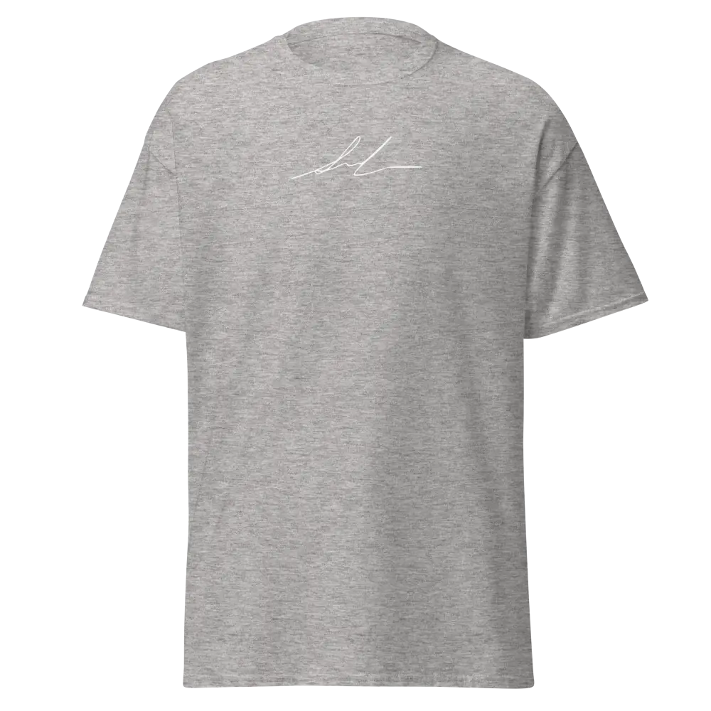 Heather gray cotton unisex classic tee with white logo on chest