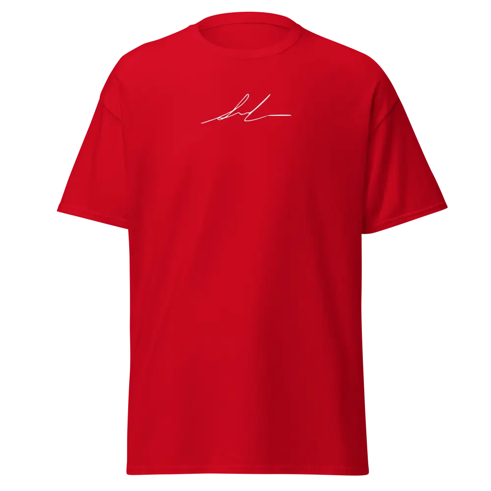 Red cotton unisex classic tee with white signature logo on chest