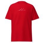 Red cotton unisex classic tee with white signature logo on chest