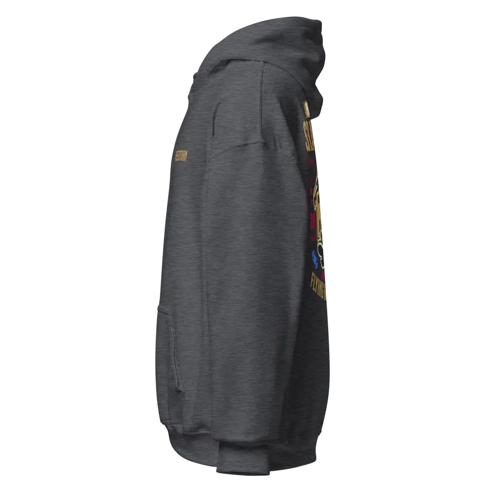 Charcoal gray Flying with Freedom unisex adult skater street wear hoodie with NASA patches