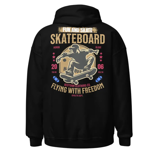 Redtorn Skater black hoodie with skateboard graphic and street wear text