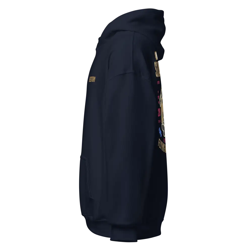 Navy blue Flying with Freedom unisex adult skater street wear hoodie with graphic back