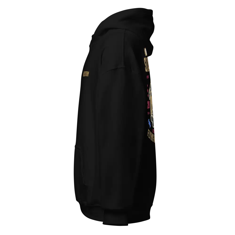Redtorn Flying with Freedom unisex adult skater street wear hoodie in black with gold accents