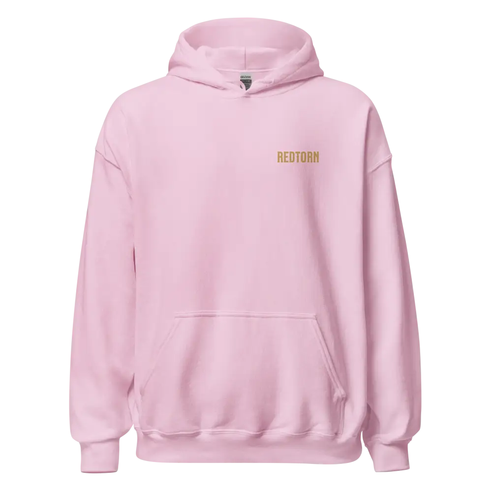 Light pink Flying with Freedom unisex adult skater street wear hoodie with gold Returns text