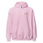 Light pink Flying with Freedom unisex adult skater street wear hoodie with gold Returns text