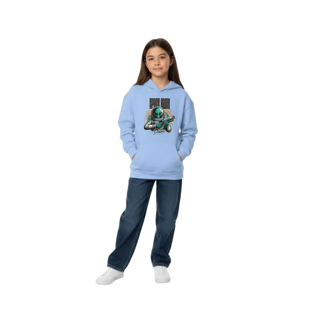 Alien astronaut kids graphic hoodie with space army design