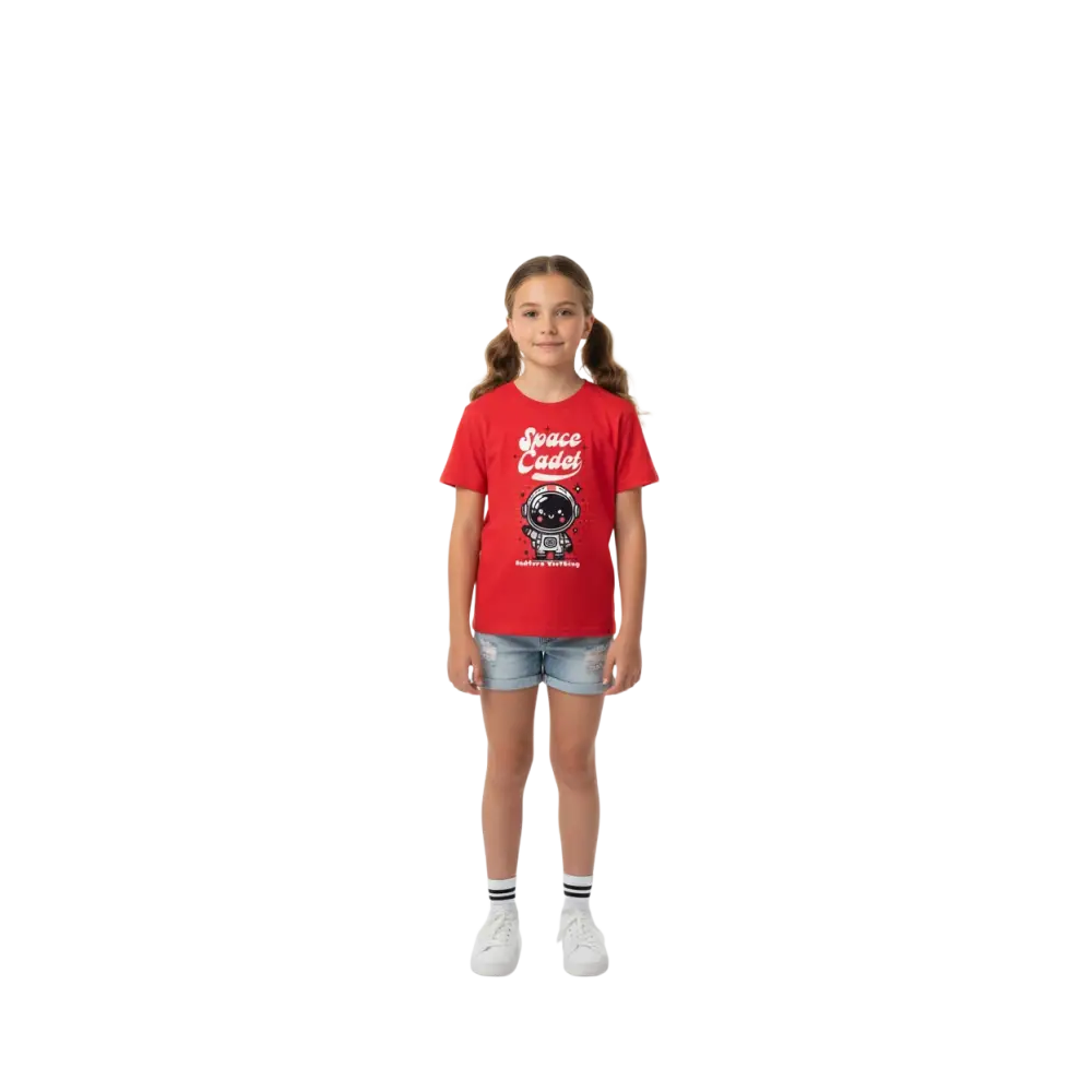 Red Space Cadet kids graphic tee with astronaut print