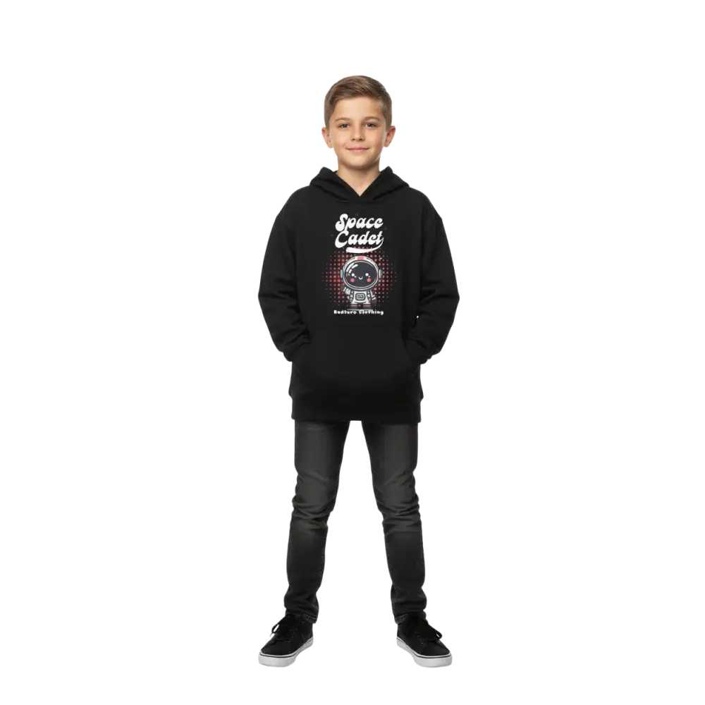 Space Cadet Kids Hoodie: Black with White Astronaut Graphic