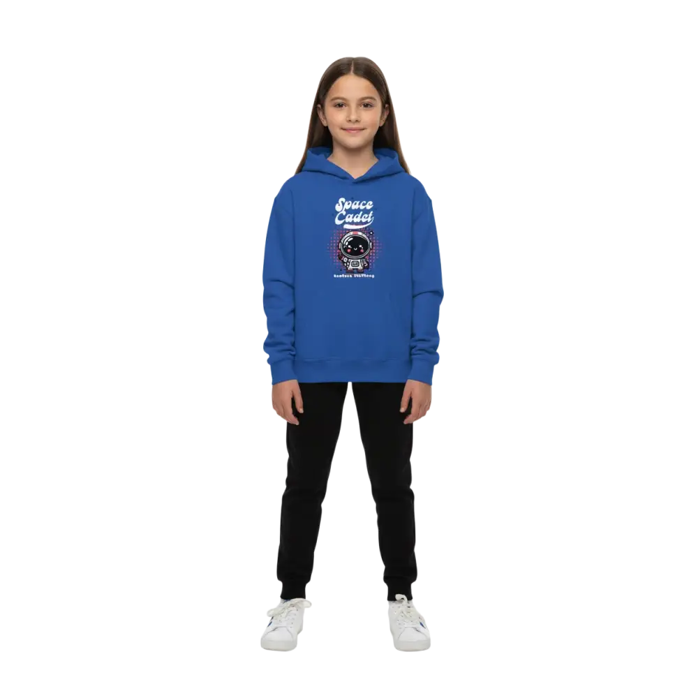 Blue Space Cadet Kids Hoodie with cartoon astronaut graphic