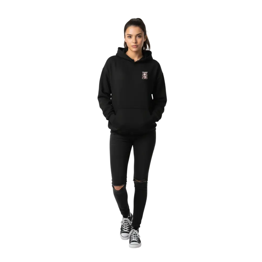 Tears of strength unisex adult hoodie in black with embroidered patch