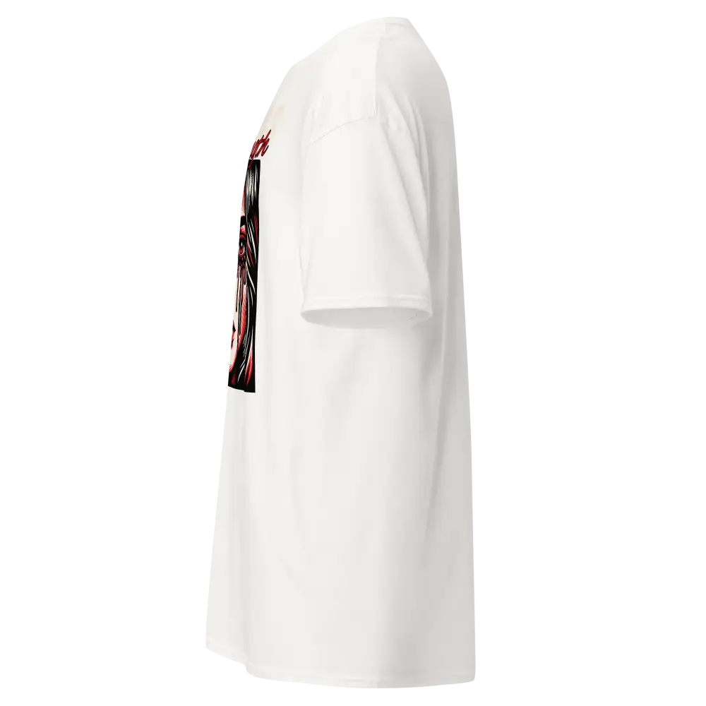 Crying woman graphic unisex adult tee with white t-shirt back design